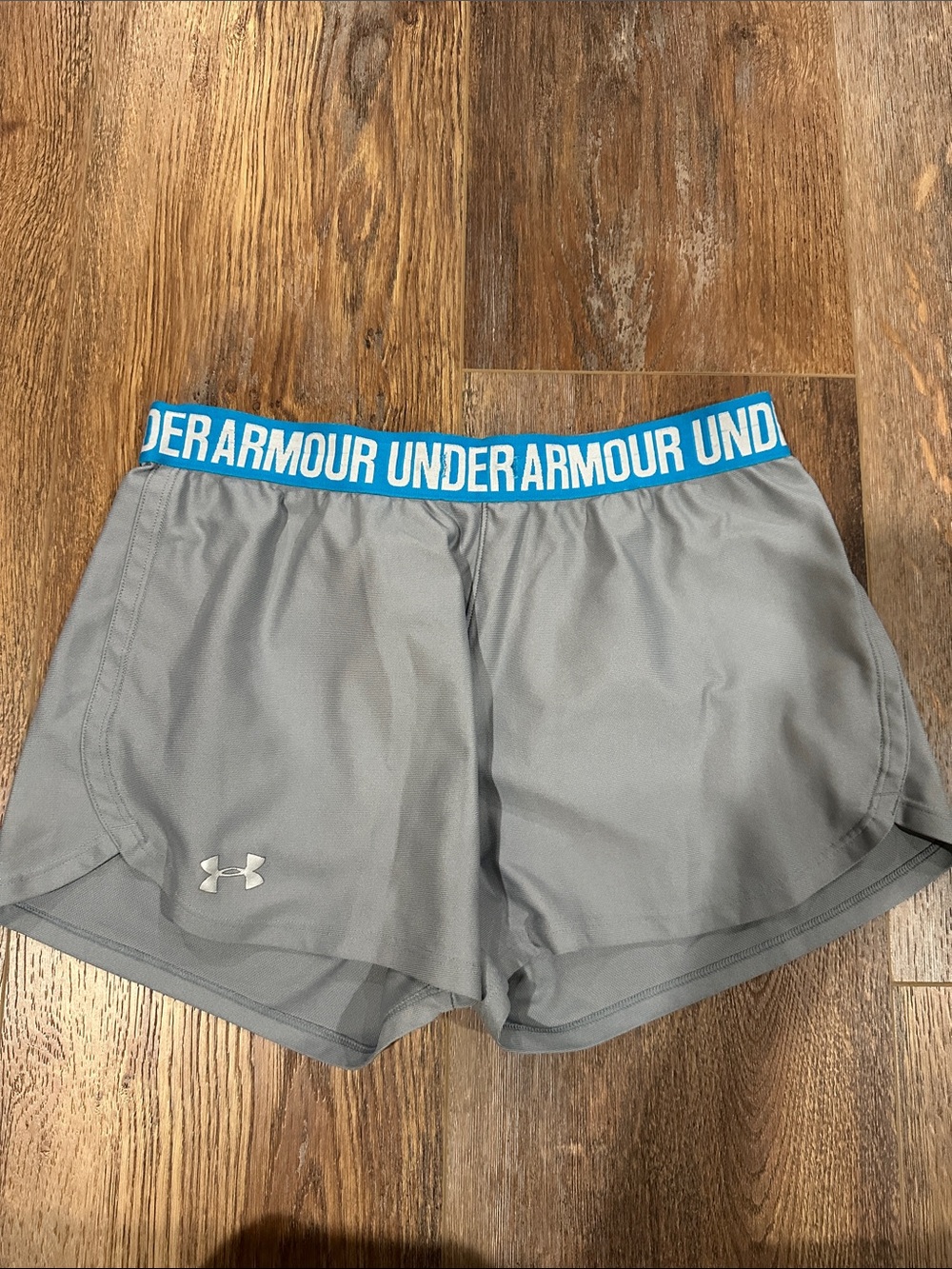 Under Armour Women’s Gray Athletic Shorts with Blue Branded Waistband